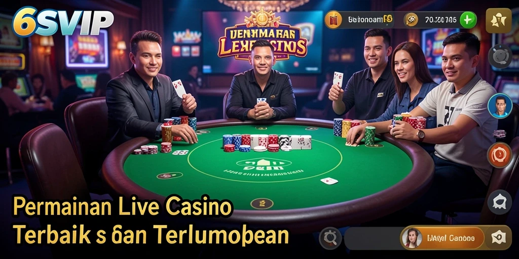 Screenshot 6SVIP menampilkan dealer profesional dalam permainan Live Casino.