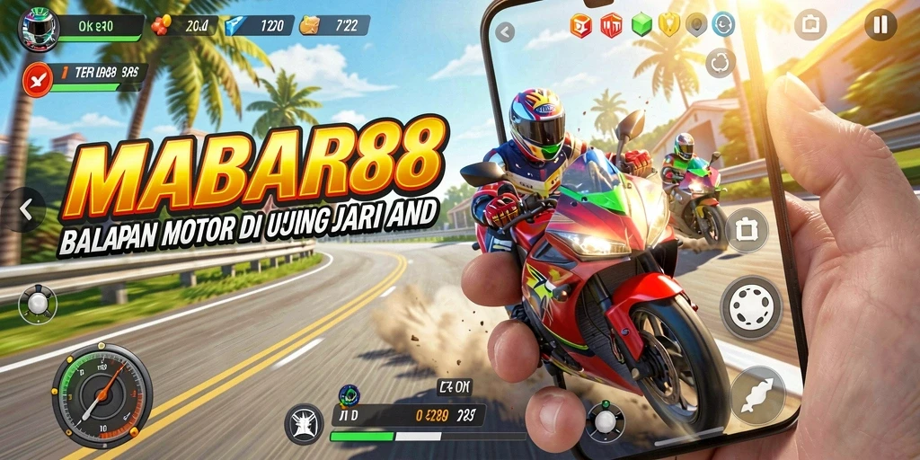 Screenshot gameplay MABAR88 yang menampilkan aksi seru balapan motor.