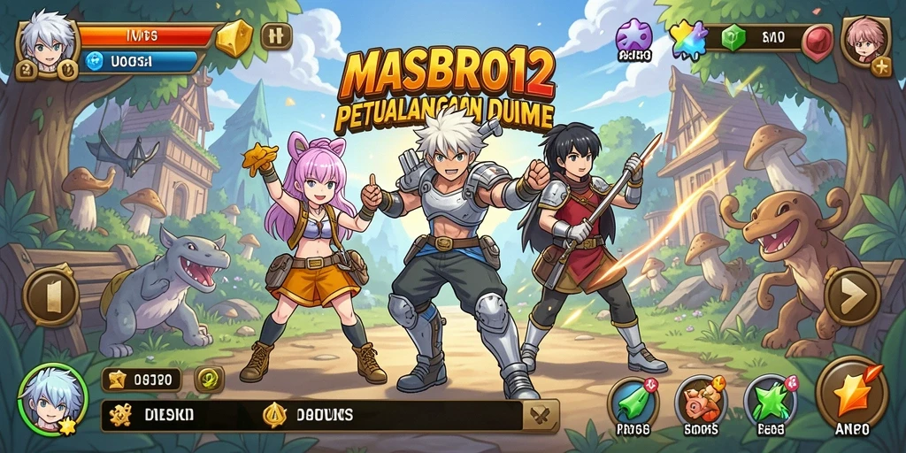 Screenshot utama dari gameplay <strong>MASBRO12</strong> menunjukkan aksi seru dalam dunia anime.