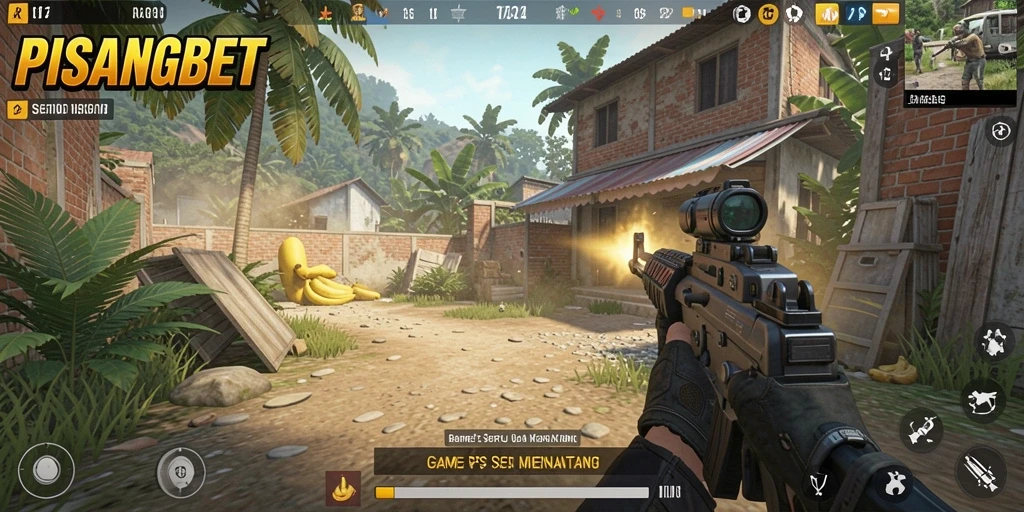 Tampilan gameplay PISANGBET dengan aksi menembak yang intens.