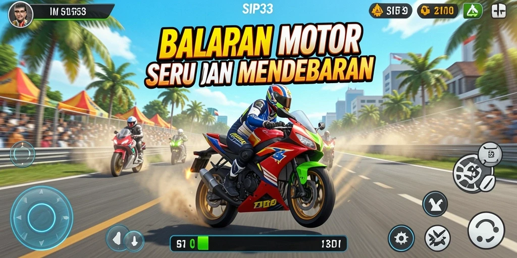 Screenshot SIP33 menampilkan balapan motor yang seru dan mendebarkan.